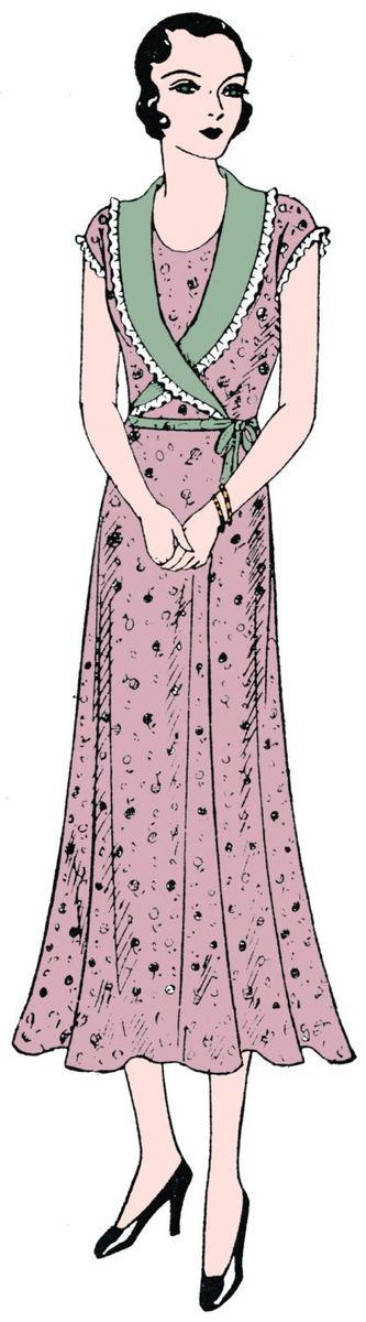 1930s Ladies Day Dress With Wrap Around Collar - Reproduction 1931 Sewing Pattern #T3867 - 38 Inch Bust