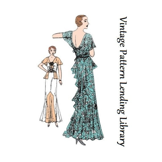 1930s Ladies Slip-Over Gown With Cascades - Reproduction 1931 Sewing Pattern #T3946