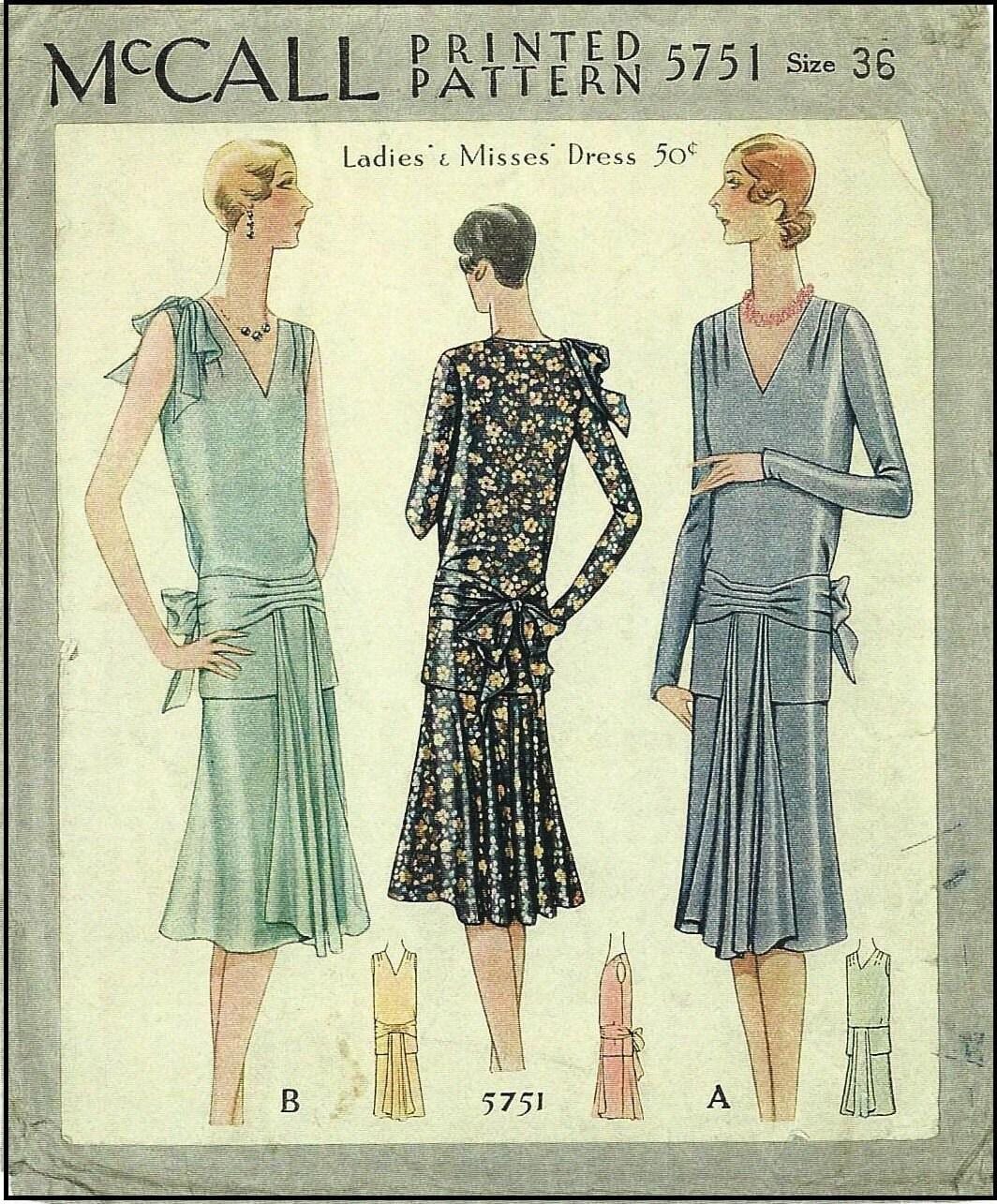 1920s Ladies Evening Dress With Front Drapes - Reproduction 1929 Sewing Pattern #Z5751 - 36 Inch Bust