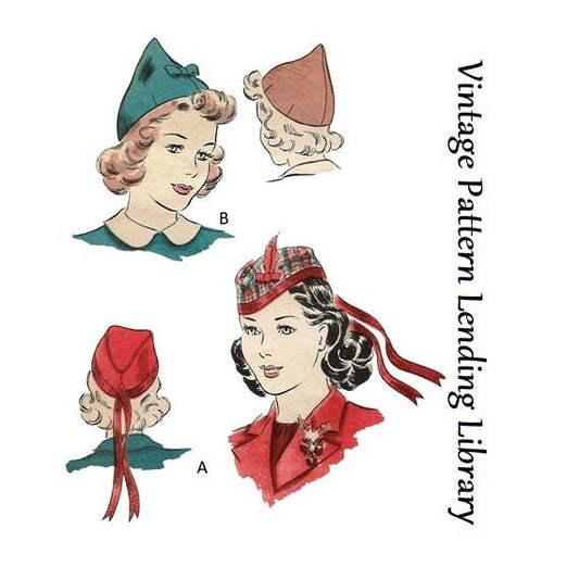 1930s Ladies Scotch Cap and Pointed Cap - Reproduction 1938 Sewing Pattern #H2275 - Scottish Glengarry-Style Hat and Dart Fitted Top Cap