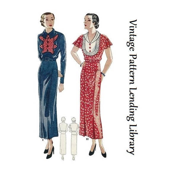 1930s Ladies Dress With Interesting Vestee Options - Reproduction 1935 Sewing Pattern #T1645 - 34 Inch Bust
