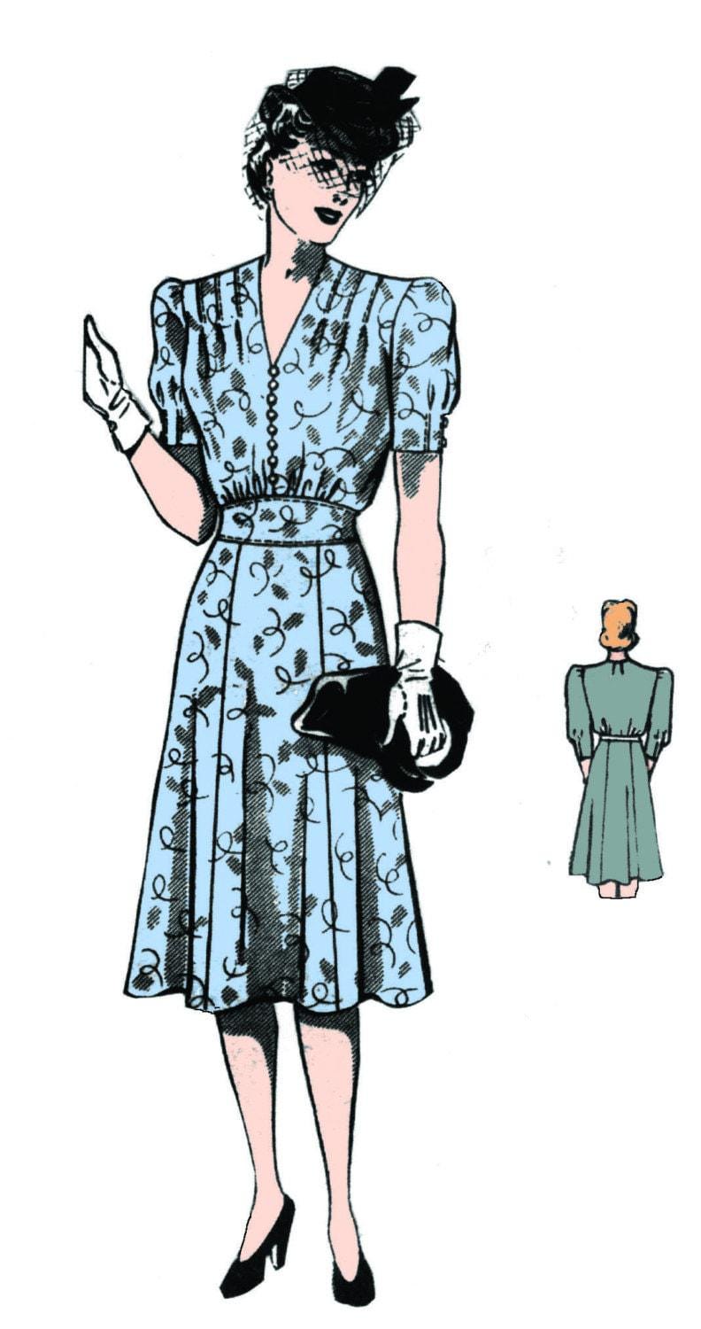 1940s Ladies Day Dress With Shoulder Tucks - Reproduction Sewing Pattern #F4732 - 38 Inch Bust