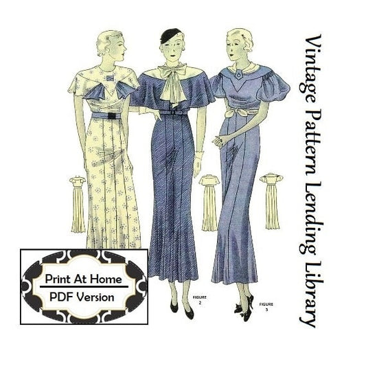 1930s Ladies Dress In Three Styles - INSTANT DOWNLOAD - 1933 Reproduction Sewing Pattern #T1232 - 32 Inch Bust - PDF - Print At Home