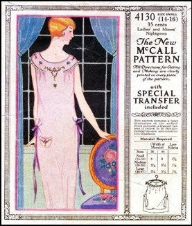 1920s Ladies Nightgown With Optional Embroidery - Reproduction 1926 Sewing Pattern #Z4130 - 33 Inch Bust