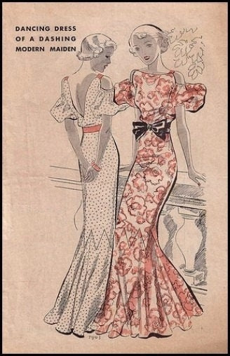 1930s Ladies Evening Gown With Drop Sleeves - INSTANT DOWNLOAD - Reproduction 1934 Sewing Pattern #T7903 - 38 Inch Bust -PDF - Print At Home