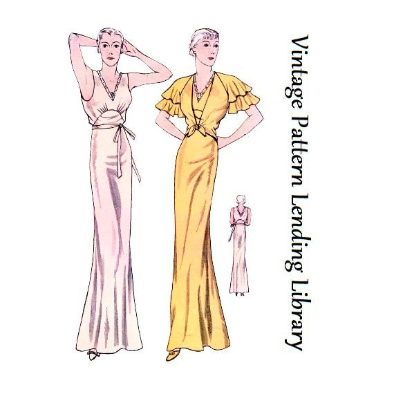 1930s Ladies Lingerie Nightgown with Jacket - Reproduction 1934 Sewing Pattern #T1407 - 38 Inch Bust