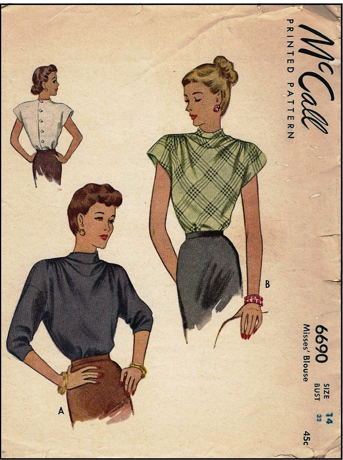 1940s Ladies Cowl-Style Neck Blouse - Reproduction 1946 Sewing Pattern #F6690 - 34 Inch Bust