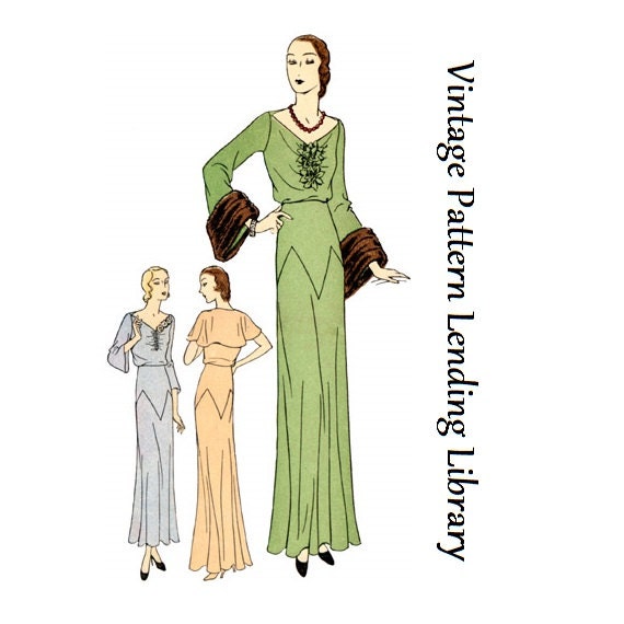 1930s Ladies Evening Gown With Deep Cuffs - Reproduction 1931-33 Sewing Pattern #T5846 - 34 Inch Bust