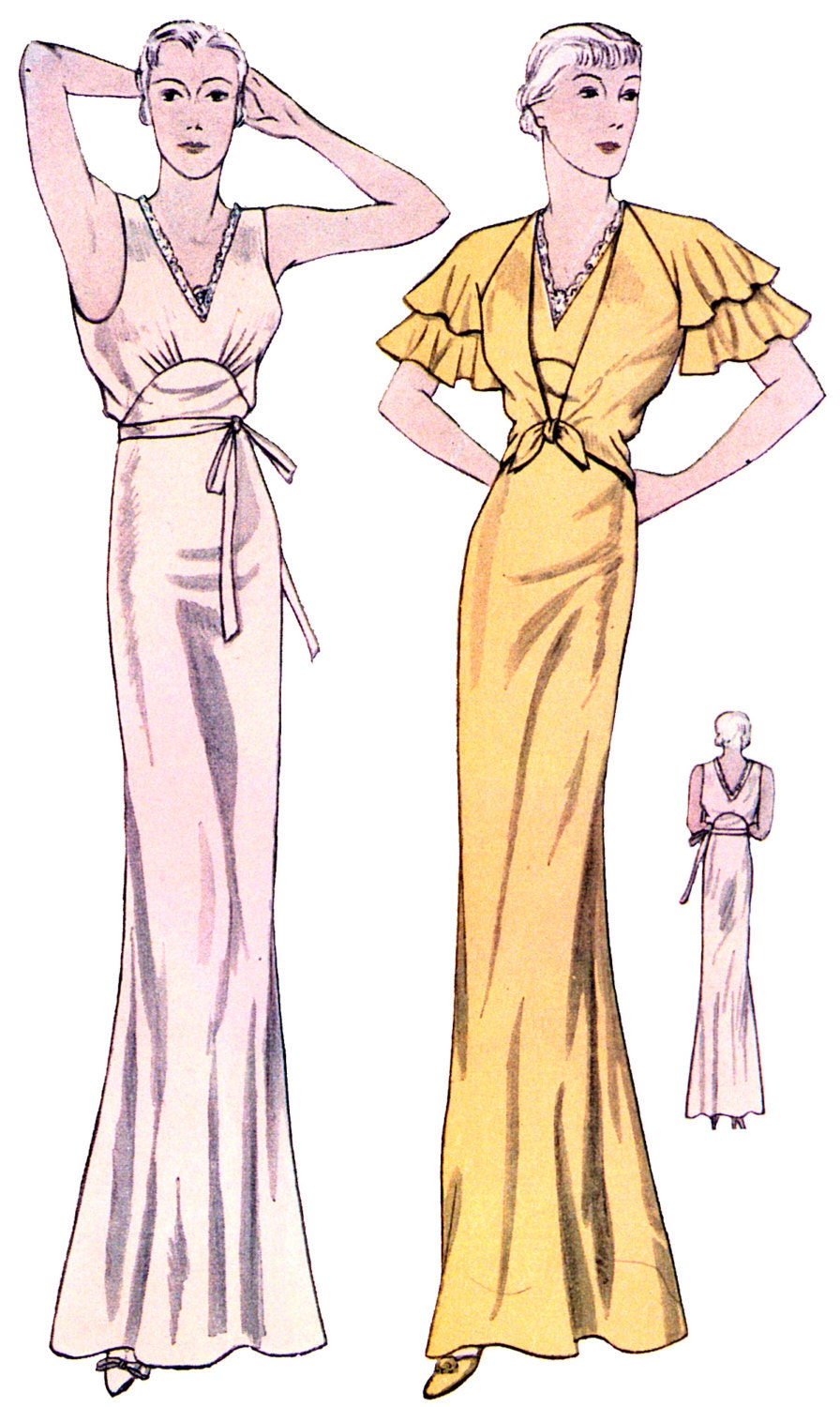 1930s Ladies Lingerie Nightgown with Jacket - Reproduction 1934 Sewing Pattern #T1407 - 38 Inch Bust