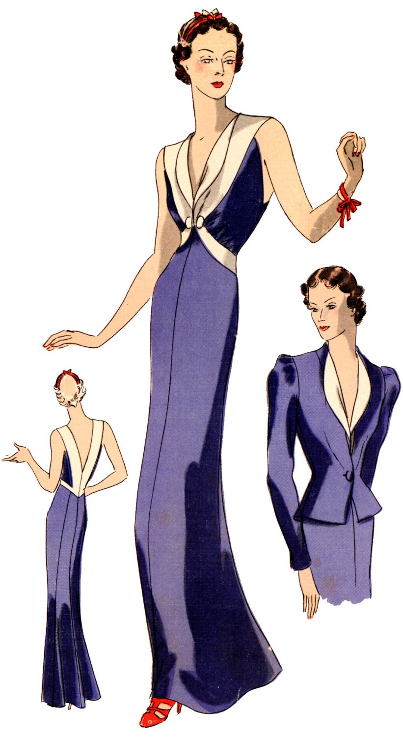 1930s Ladies Evening Gown With Jacket - INSTANT DOWNLOAD - Reproduction 1936 Sewing Pattern #T0435 - 34 Inch Bust - PDF - Print At Home