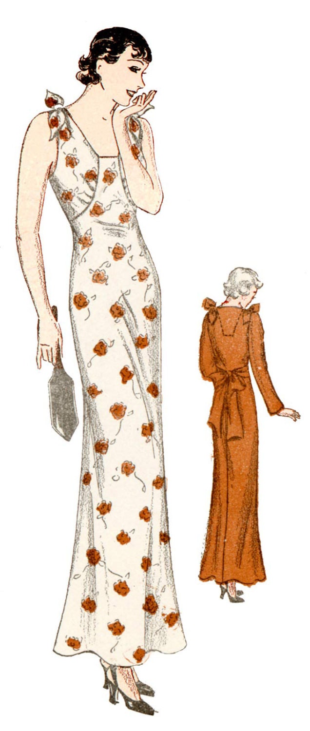 1930s Ladies Glamour Nightgown or Lounging Pajama with Shoulder Ties - Reproduction 1935 Sewing Pattern #T0442 - 40 Inch Bust