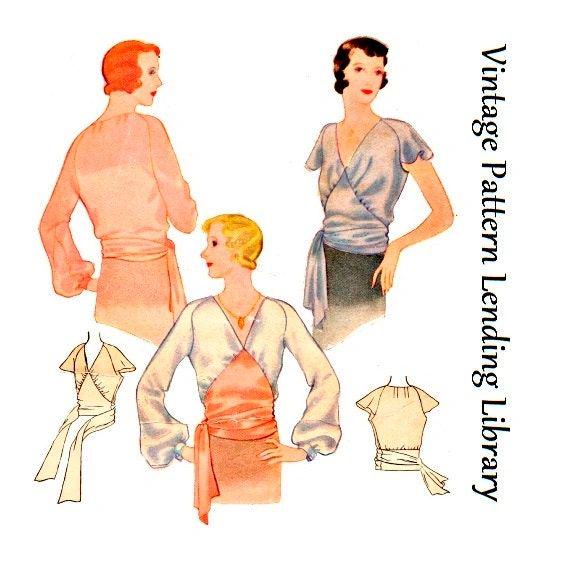 1930s Ladies Blouse With Front Yoke - Reproduction 1932 Sewing Pattern #T6834 - 32 to 42 Inch Bust Available - Pick Your Size