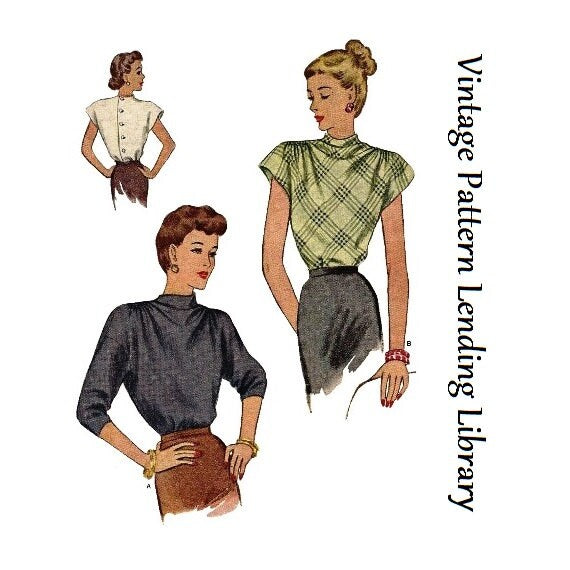 1940s Ladies Cowl-Style Neck Blouse - Reproduction 1946 Sewing Pattern #F6690 - 34 Inch Bust