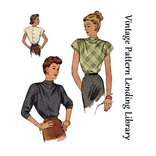 1940s Ladies Cowl-Style Neck Blouse - Reproduction 1946 Sewing Pattern #F6690 - 34 Inch Bust