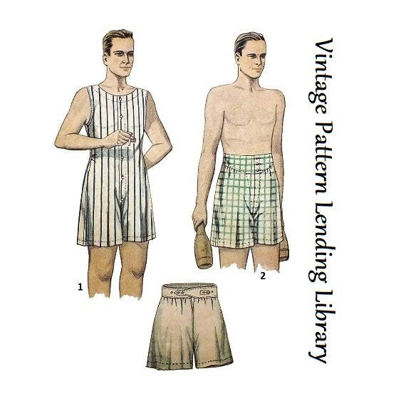 1930s Men's Union Suit & Undershorts - Reproduction 1933 Sewing Pattern #M1335 - Size 42