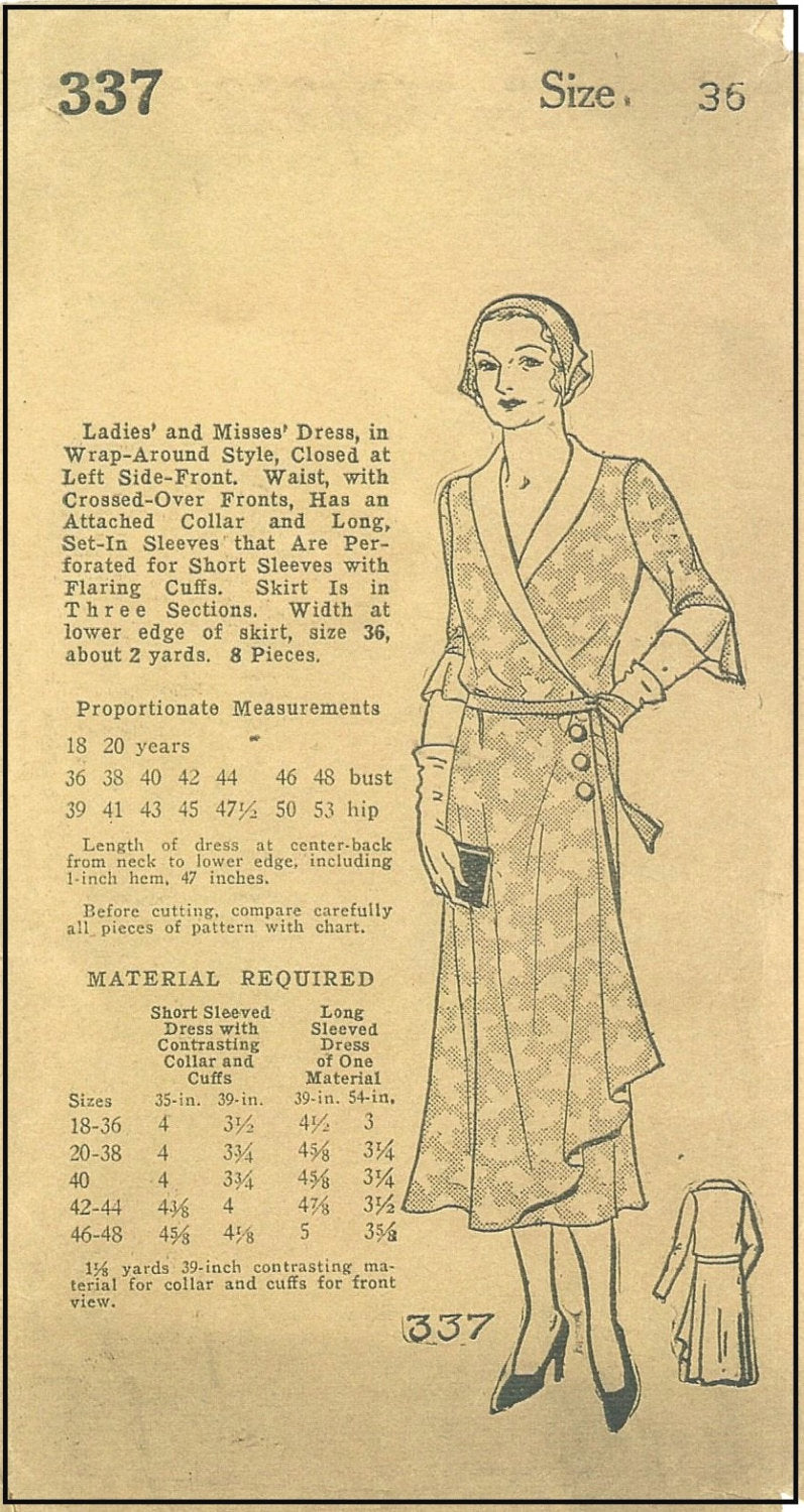 1930s Ladies Wrap Around Dress - Pattern #T0337 - 36 Inch Bust