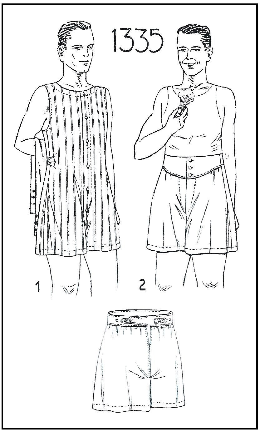 1930s Men's Union Suit & Undershorts - INSTANT DOWNLOAD - Reproduction 1933 Sewing Pattern #M1335 - Size 42 - PDF - Print At Home