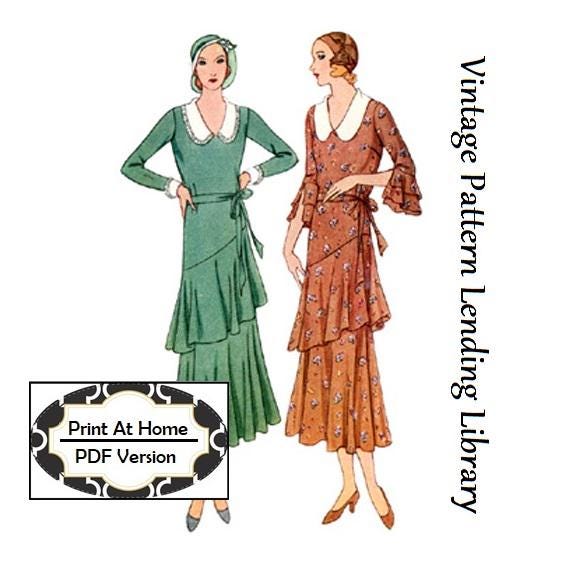 1930s Ladies Dress With Flounces - INSTANT DOWNLOAD - Large Format Version Only - Reproduction 1931 Sewing Pattern #T6632- 34 Inch Bust -PDF