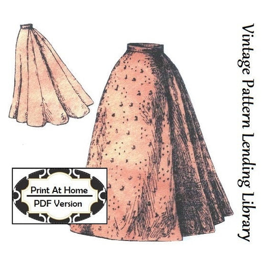 1890s Ladies Nine Gored Skirt  - INSTANT DOWNLOAD - 1897 Victorian Reproduction Sewing Pattern #E1141 - 28 Inch Waist - PDF - Print At Home