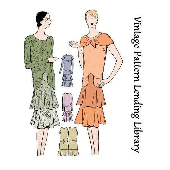 1920s Ladies Tiered Dress - Reproduction 1929 Sewing Pattern #Z4949 - 32 Inch Bust