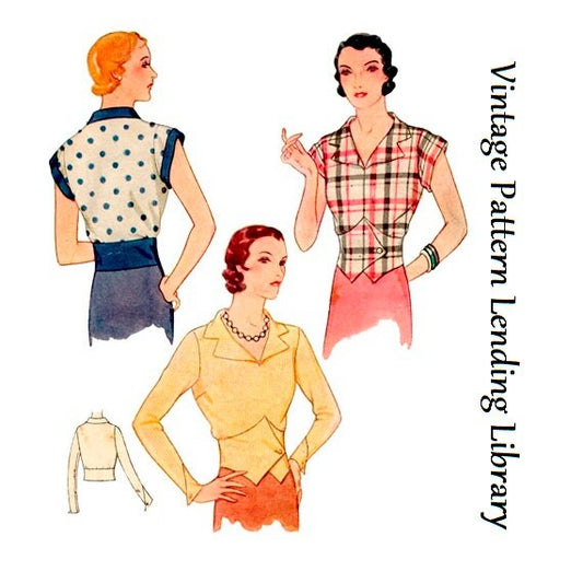 1930s Ladies Blouse In Vest Style - Reproduction 1932 Sewing Pattern #T6960 - 38 Inch Bust