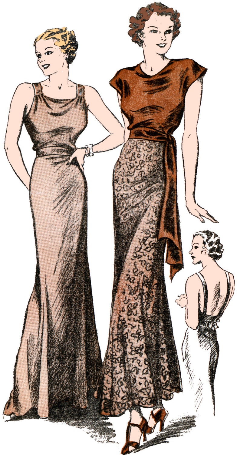 1930s Ladies Evening Gown With Optional Blouse/Jacket - Reproduction 1934 Sewing Pattern #T0103 - 36 Inch Bust