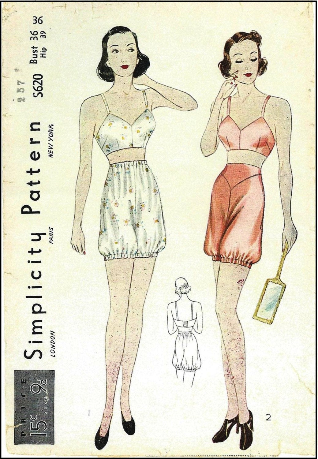 1930s Lingerie Bloomers & Brassiere - INSTANT DOWNLOAD - 1937 Reproduction Sewing Pattern #t0620 - 36 Inch Bust - Print At Home - PDF