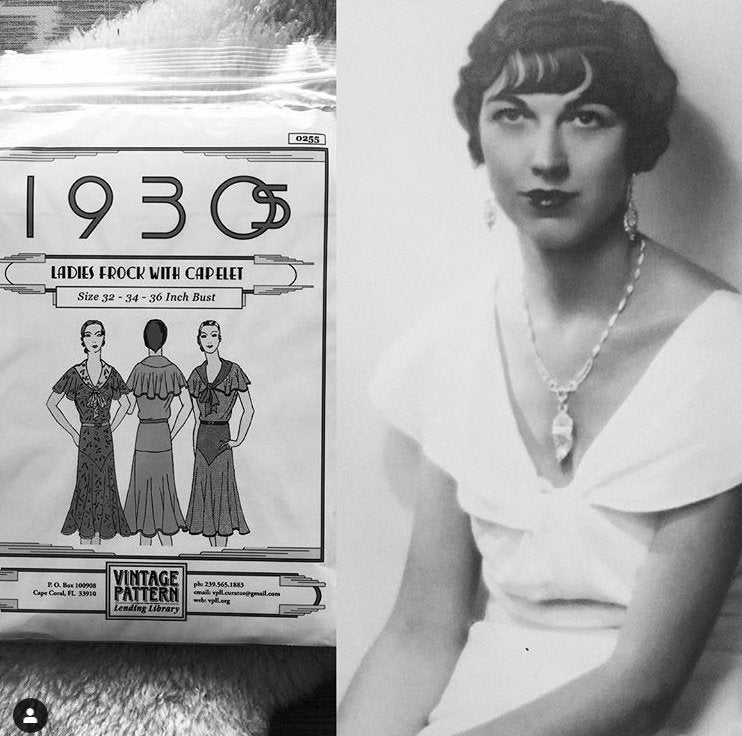 1930s Ladies Day Dress With Bertha - INSTANT DOWNLOAD 0 Reproduction 1931-32 Sewing Pattern #T0255 - 32-36 Inch Bust - PDF - Print At Home