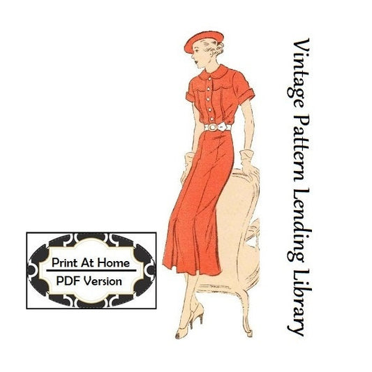 1930s Ladies Dress In Two Styles - - INSTANT DOWNLOAD - Reproduction 1936 Sewing Pattern #T2013 - Size 32 Inch Bust - PDF - Print At Home