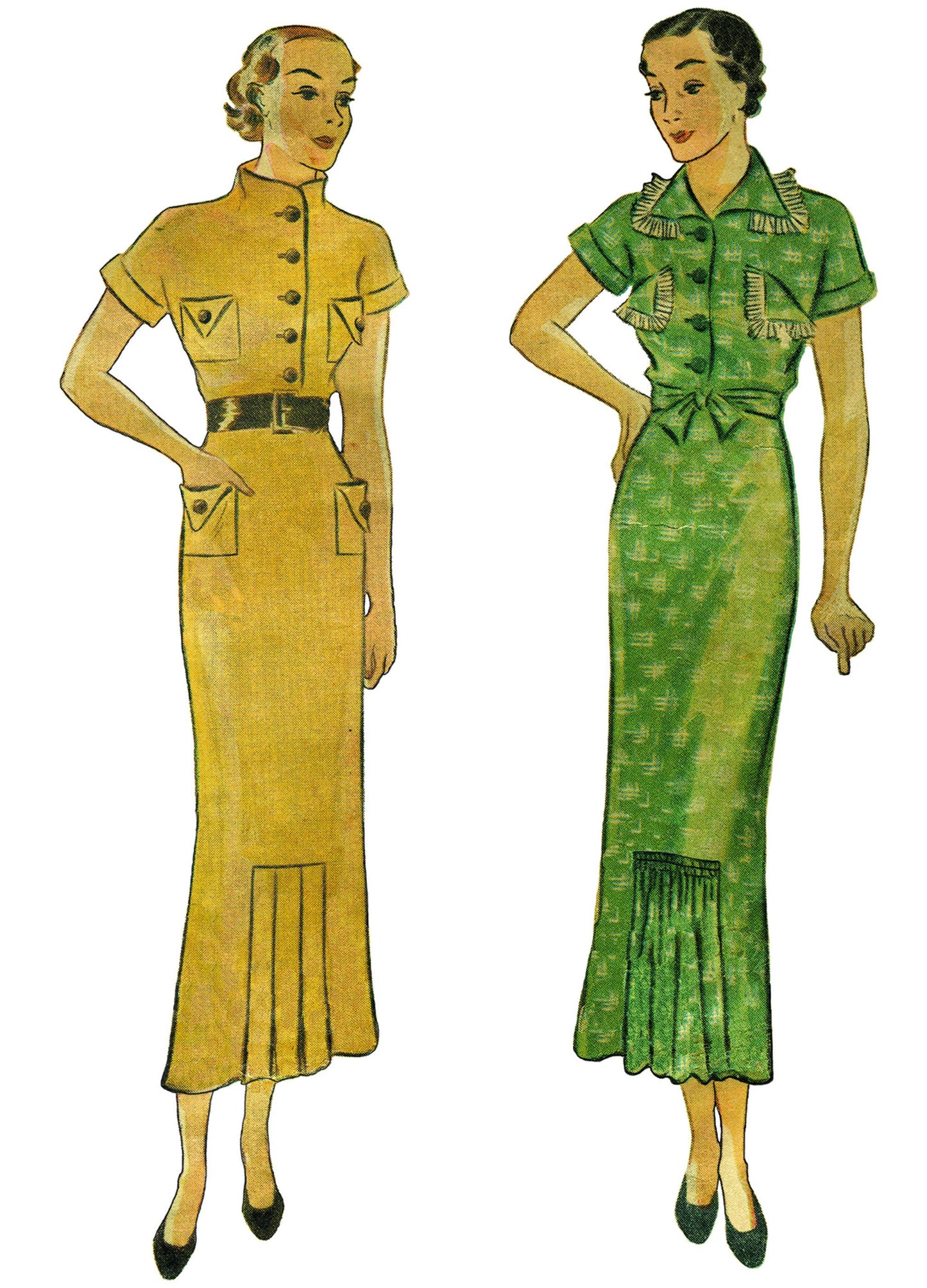 1930s Ladies Day Dress With Kick Pleats - INSTANT DOWNLOAD - Reproduction 1935 Sewing Pattern #T1642 - PDF - Print At Home