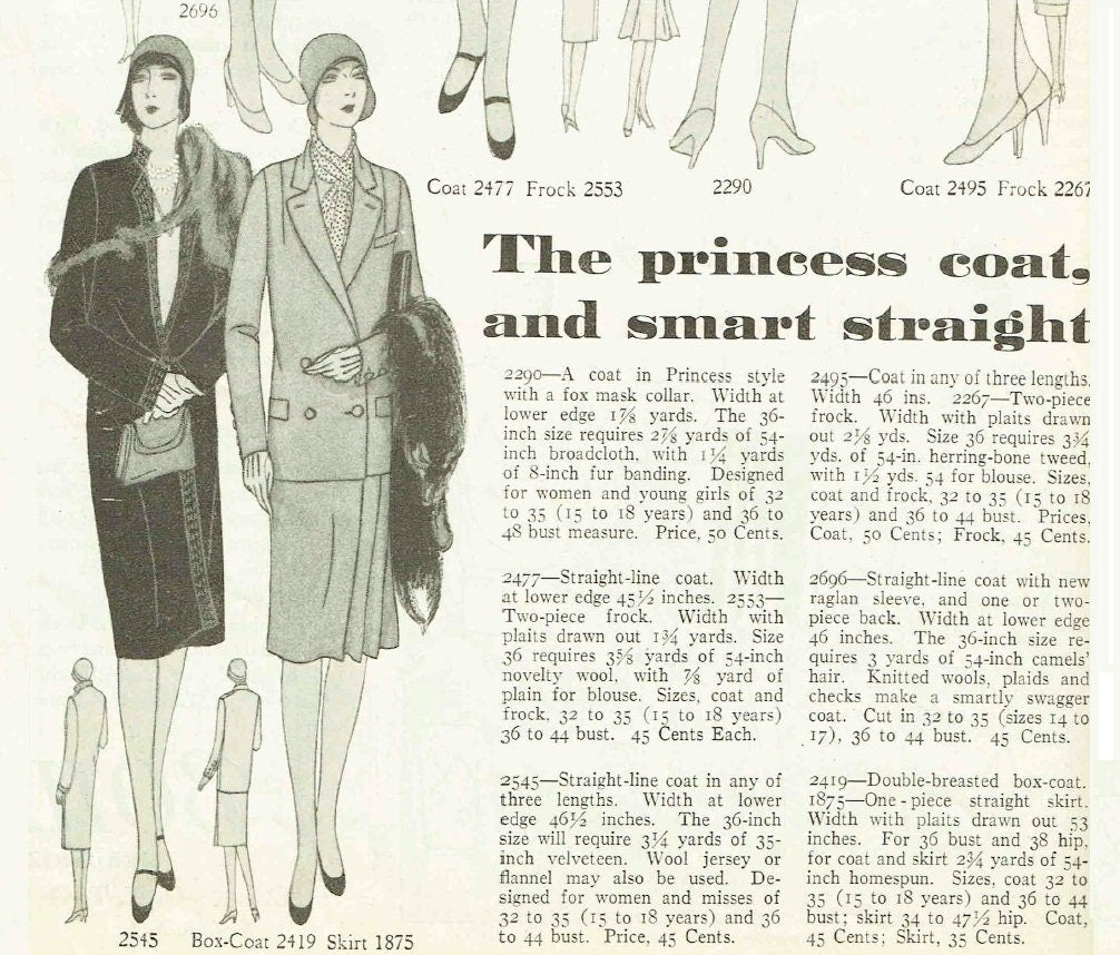 1920s Ladies Straight-Line Coat With Optional Quilting - Reproduction 1929 Sewing Pattern #Z2545 - 36 Inch Bust