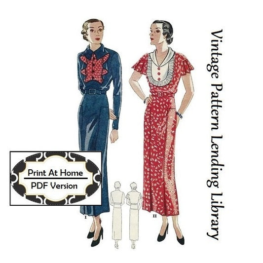 1930s Ladies Dress With Two Vestee Options - INSTANT DOWNLOAD - Reproduction 1935 Sewing Pattern #T1645 - 34 Inch Bust - PDF - Print At Home