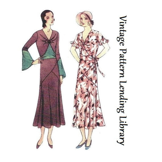 1930s Ladies Dress With Asymmetrical Detailing - Reproduction 1931 Sewing Pattern #T6617 - 36 Inch Bust