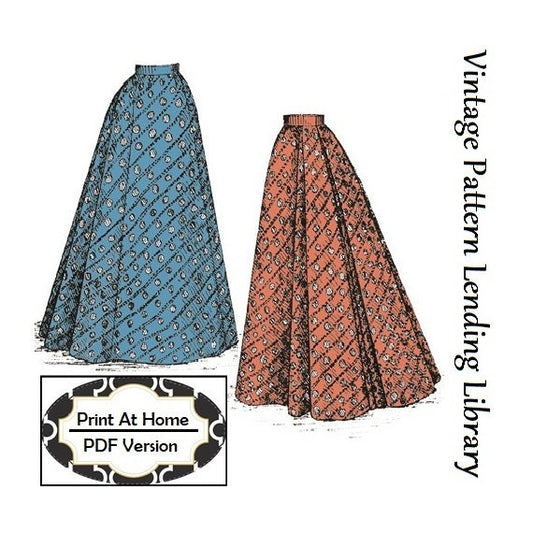 1890s Ladies Back Pleated Fantail Skirt - INSTANT DOWNLOAD - 1897 Reproduction Sewing Pattern #E1491 - 22 Inch Waist - PDF - Print At Home