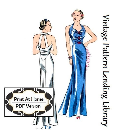 1930s Ladies Evening Gown With Back Bands - INSTANT DOWNLOAD - Reproduction 1936 Sewing Pattern #T1602 - 34 Inch Bust - PDF - Print At Home