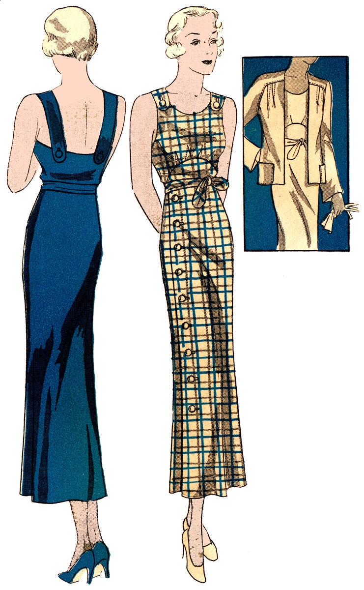 1930s Ladies Sun Dress With Jacket - Reproduction 1934 Sewing Pattern #T0896 - 34 Inch Bust