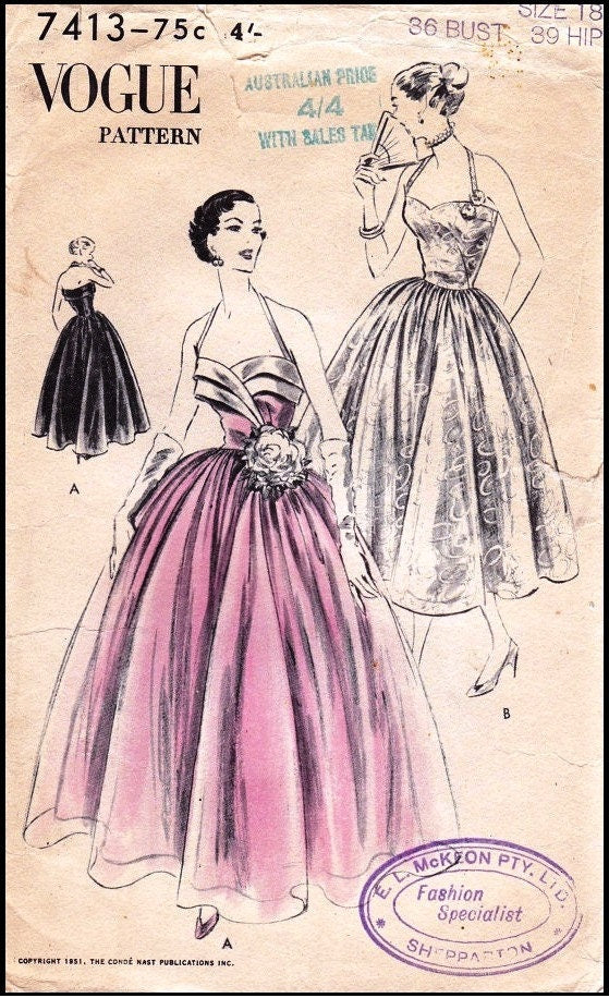 1950s Ladies Formal Dress or Gown - INSTANT DOWNLOAD - Reproduction 1951 Sewing Pattern #F7413 - 32 Inch Bust - PDF - Print At Home