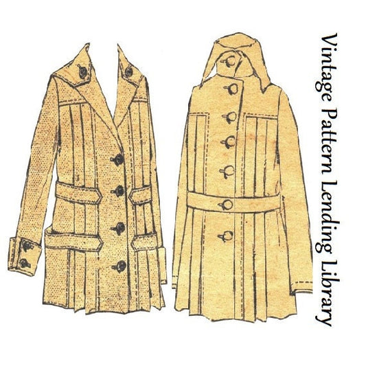 1910s Ladies Pleated Coat with Belt Options - 1917 Reproduction Sewing Pattern #E7651 - 34 Inch Bust - WWI - Suffragette