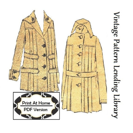 1917 Ladies Pleated Coat with Belt Options - INSTANT DOWNLOAD - Reproduction 1917 Sewing Pattern #E7651 - 34 Inch Bust - PDF - Print At Home