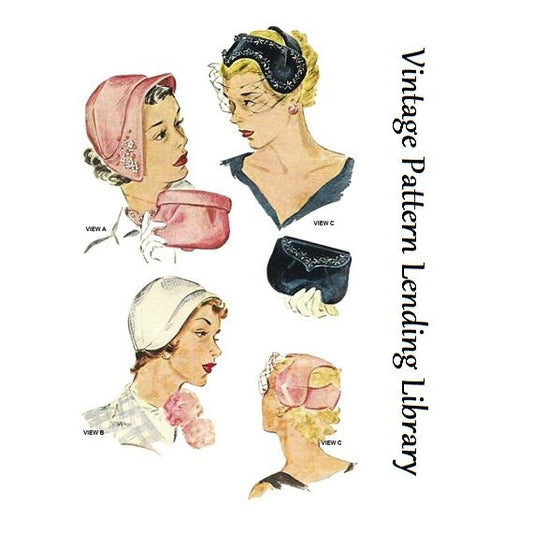 1950s Ladies Hats & Evening Bag - Reproduction 1952 Sewing Pattern #H1690