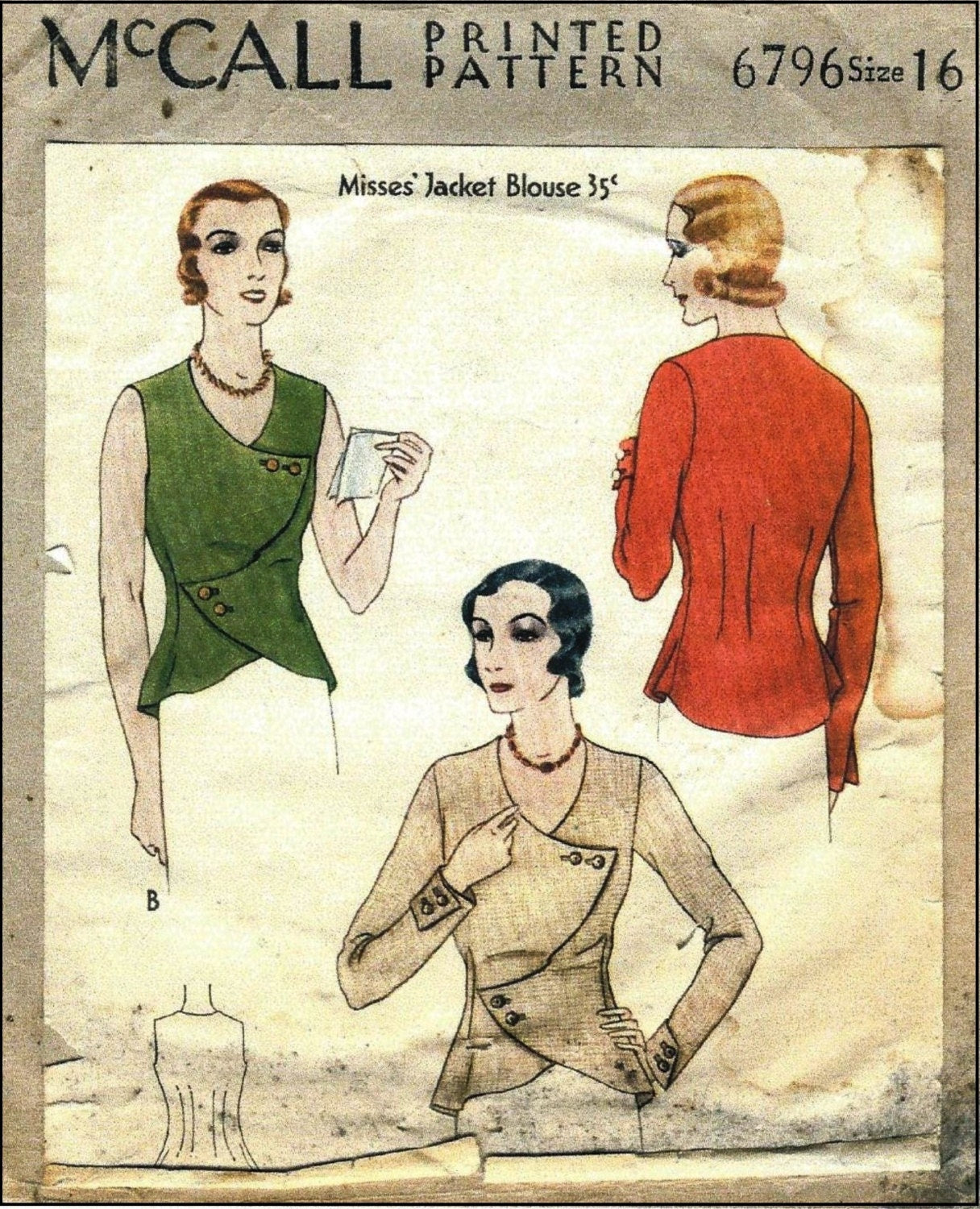 1930s Ladies Blouse With Crossed Bodice - INSTANT DOWNLOAD - Reproduction 1931-32 Sewing Pattern #T6796 - 34 Inch Bust - PDF - Print at Home