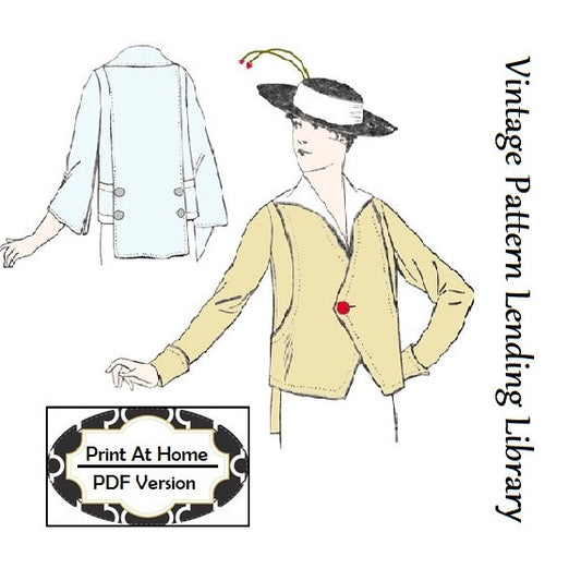 1915 Ladies Belted Jacket With Sleeve Options - INSTANT DOWNLOAD - Reproduction Sewing Pattern #E6080 - 34 Inch Bust - PDF - Print At Home