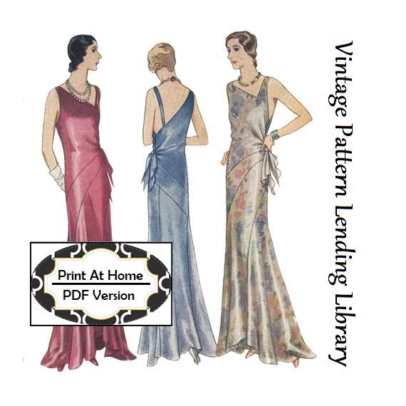 1930 Art Deco Evening Gown with Bias Bands - INSTANT DOWNLOAD - Print Shop Only - Reproduction Sewing Pattern #T6298 - 42 Inch Bust - PDF