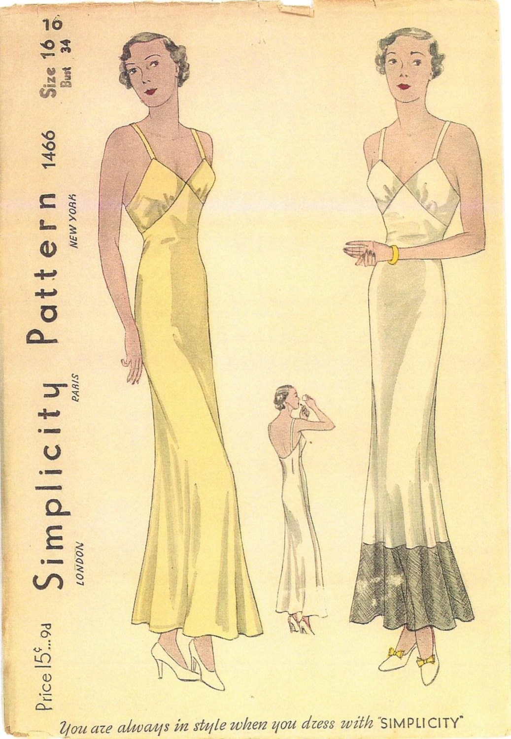 1930s Ladies Low Back Back Evening Slip - INSTANT DOWNLOAD - Reproduction 1934 Sewing Pattern #T1466 - 34 Inch Bust - PDF - Print At Home