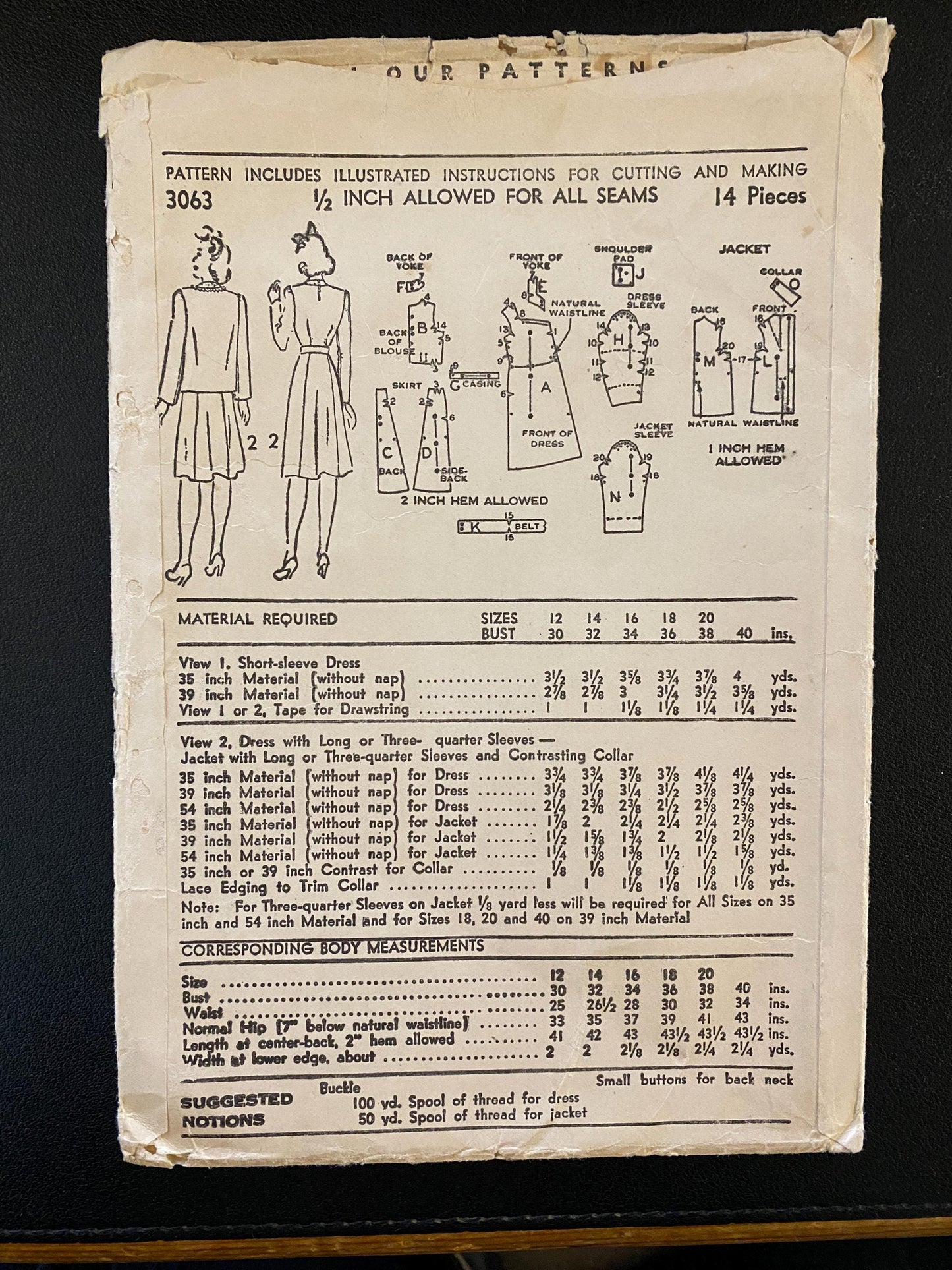 1940s Maternity Dress and Jacket - Bust 34" WWII 1942  Reproduction Vintage Pattern #3063-34 - PDF - Print At Home