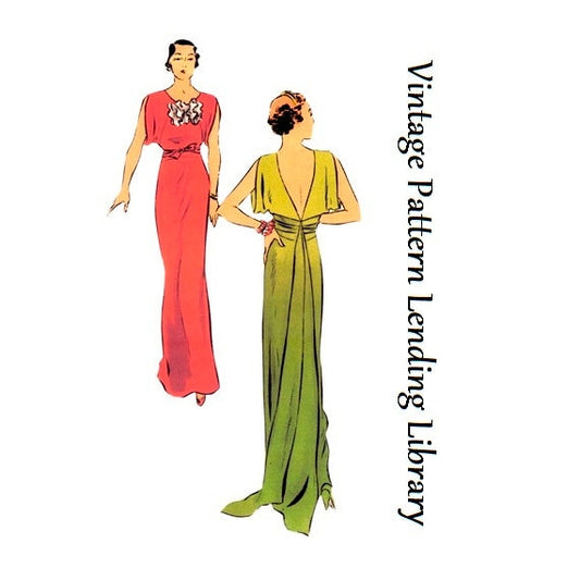 1930s Ladies Evening Gown With Train - Reproduction 1934 Sewing Pattern #T6573 - 34 Inch Bust