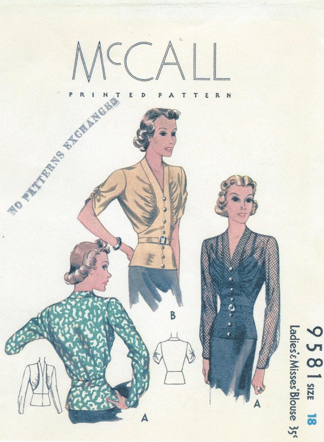 1930s Ladies Blouse With Gathered Bodice - INSTANT DOWNLOAD - Reproduction 1938 Sewing Pattern #T9581 - 36 Inch Bust - PDF - Print At Home