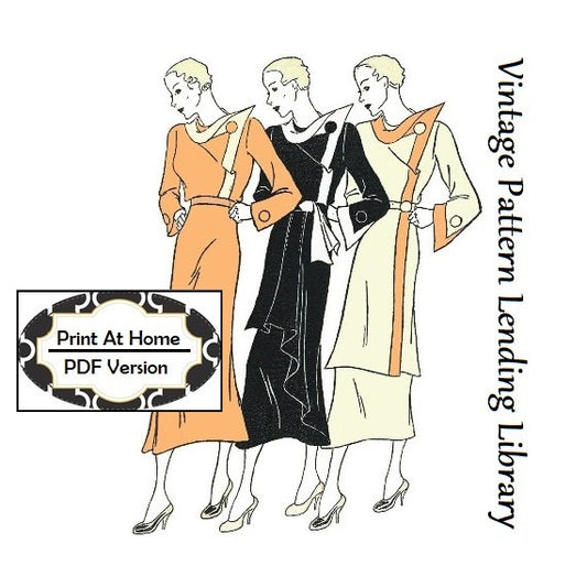 1930s Ladies Draped-Style Day Dress - INSTANT DOWNLOAD - Reproduction 1935 Sewing Pattern #T5887 - 32 Inch Bust - PDF - Print At Home