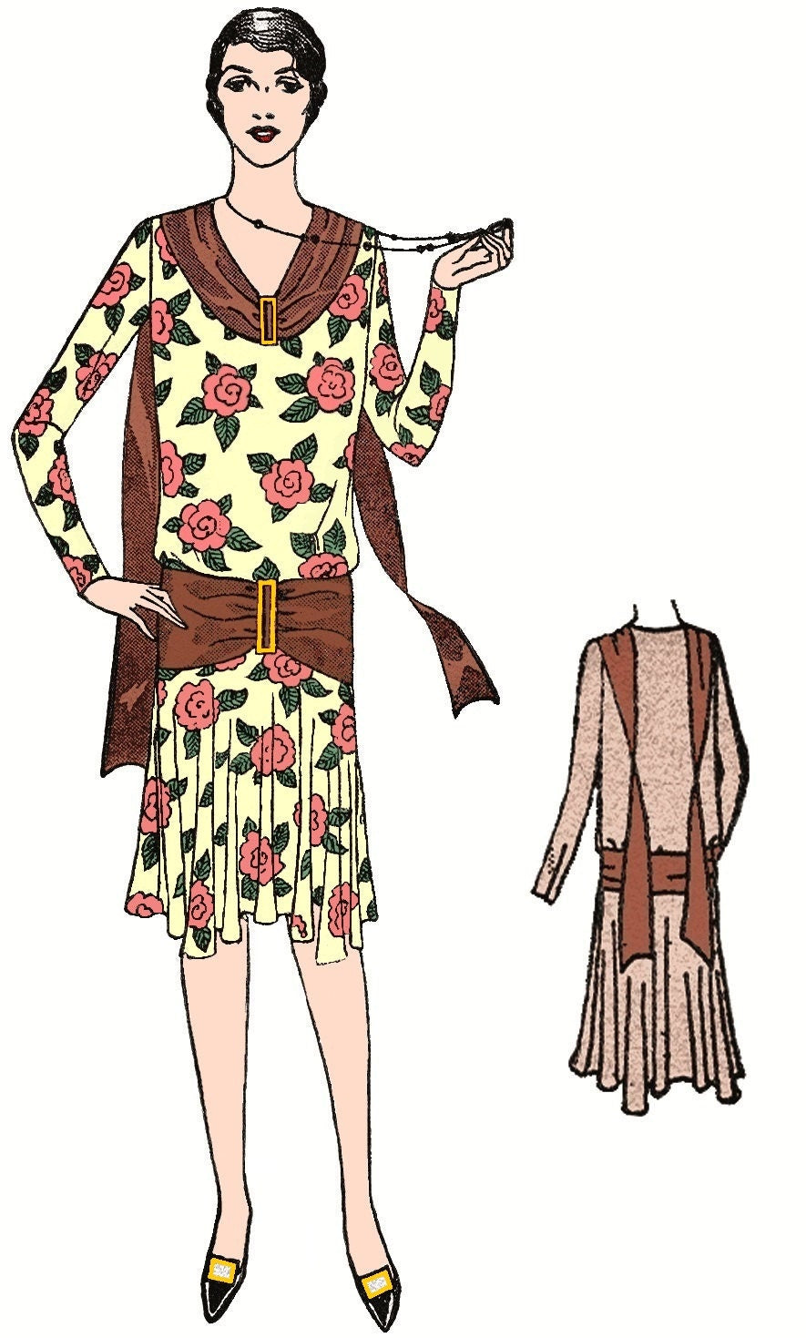 1920s Ladies Slip-On Dress With Scarf Collar - INSTANT DOWNLOAD - Reproduction Sewing Pattern #Z2778 - 38 Inch Bust - PDF - Print At Home