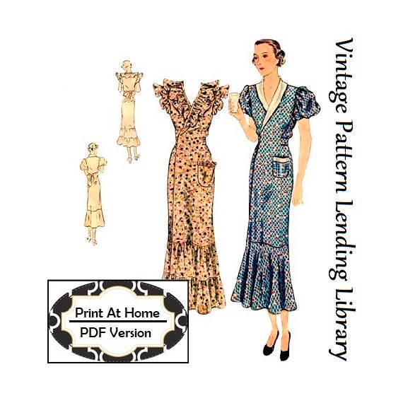 1930s Ladies Hooverette Day Dress - INSTANT DOWNLOAD - Reproduction 1935 Sewing Pattern #T1889 - 34 Inch Bust - PDF - Print At Home